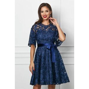 Rochie Dy Fashion bleumarin din dantela cu cordon din catifea in talie imagine