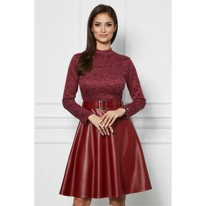 Rochie Dy Fashion bordo din jerse cu fusta din piele ecologica imagine