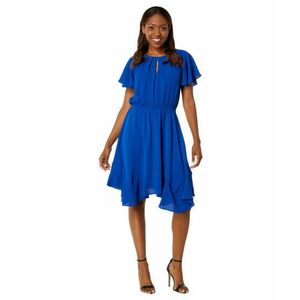 Imbracaminte Femei London Times Pleated Keyhole Jewel Neck Elastic Waist Dress Blue imagine