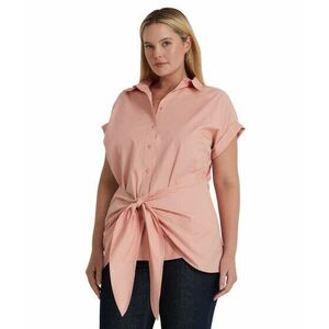 Imbracaminte Femei LAUREN Ralph Lauren Plus Size Tie-Front Cotton Broadcloth Shirt Rose Tan imagine