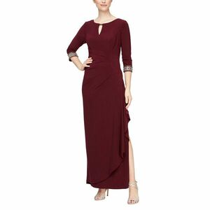Imbracaminte Femei Alex Evenings Long A-Line Dress with Embellished Sleeves and Neckline Fig imagine