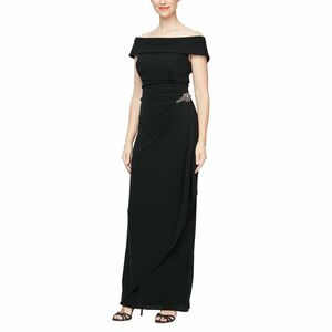 Imbracaminte Femei Alex Evenings Long Metallic Knit Off-the-Shoulder Dress wHip Embellishment Black imagine