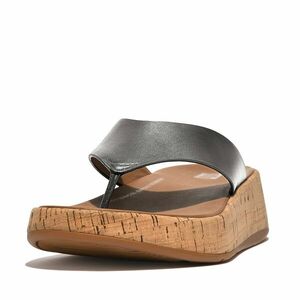Incaltaminte Femei FitFlop F-Mode LeatherCork Flatform Toe Post Sandals Classic Pewter Mix imagine