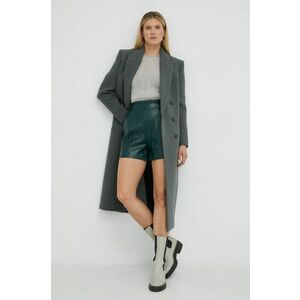 Bruuns Bazaar pantaloni scurti Vegani Nadia femei, culoarea verde, neted, high waist imagine