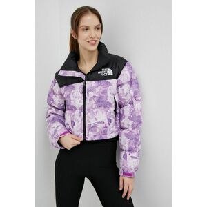 The North Face geaca de puf NUPTSE SHORT JACKET femei, culoarea violet, de iarna imagine