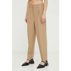 Bruuns Bazaar pantaloni femei, culoarea bej, mulata, high waist imagine