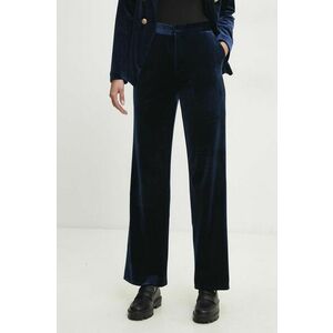 Answear Lab pantaloni de catifea culoarea albastru marin, lat, high waist imagine