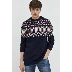 Superdry pulover din amestec de lana barbati, culoarea albastru marin imagine