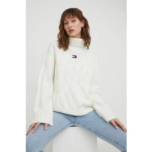 Tommy Jeans pulover femei, culoarea alb, cu guler DW0DW17494 imagine