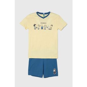United Colors of Benetton pijamale de bumbac pentru copii culoarea galben, cu imprimeu imagine