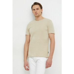 Sisley tricou din bumbac barbati, culoarea bej, neted imagine