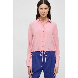 Liviana Conti cămașă de mătase culoarea roz, cu guler clasic, regular F4SS01 imagine