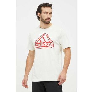 adidas tricou din bumbac bărbați, culoarea bej, cu imprimeu IS2882 imagine