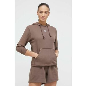 adidas Originals hanorac de bumbac femei, culoarea maro, cu glugă, uni IR5936 imagine