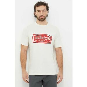 adidas tricou din bumbac bărbați, culoarea bej, cu imprimeu IS2880 imagine
