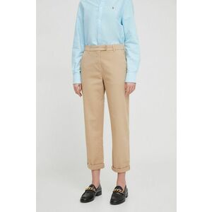 United Colors of Benetton pantaloni femei, culoarea bej, drept, high waist imagine