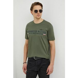 Aeronautica Militare tricou din bumbac barbati, culoarea verde, cu imprimeu imagine