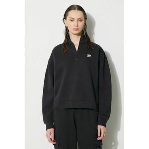 adidas Originals bluză Essentials Halfzip Sweatshirt femei, culoarea negru, uni, IU2711 imagine