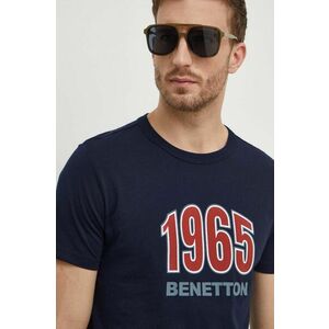 United Colors of Benetton tricou din bumbac barbati, culoarea albastru marin, cu imprimeu imagine