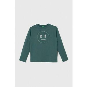 United Colors of Benetton longsleeve din bumbac pentru copii culoarea turcoaz, cu imprimeu imagine