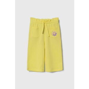 United Colors of Benetton pantaloni de trening din bumbac pentru copii culoarea galben, neted imagine