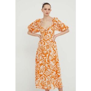 Billabong rochie din bumbac culoarea portocaliu, midi, evazati imagine