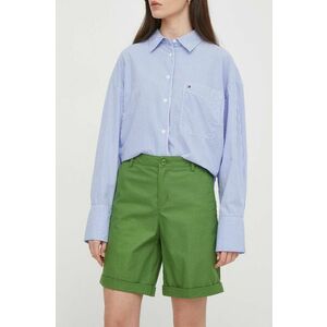 United Colors of Benetton pantaloni scurti femei, culoarea verde, neted, high waist imagine