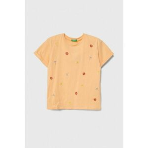 United Colors of Benetton tricou de bumbac pentru copii culoarea portocaliu imagine