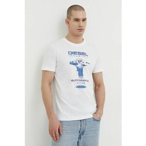 Diesel tricou din bumbac bărbați, culoarea alb, cu imprimeu A12497.0GRAI imagine