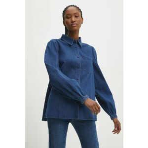 Answear Lab camasa jeans femei, culoarea albastru marin, cu guler stand-up, regular imagine