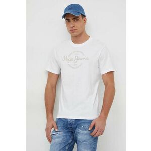 Pepe Jeans tricou din bumbac Craigton barbati, culoarea alb, cu imprimeu imagine