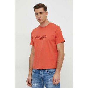 Pepe Jeans tricou din bumbac Chris barbati, culoarea portocaliu, cu imprimeu imagine