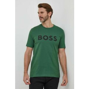 BOSS tricou din bumbac culoarea verde, cu imprimeu imagine