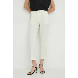 Sisley pantaloni femei, culoarea bej, drept, high waist imagine