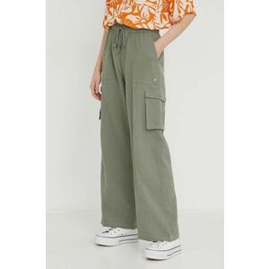 Roxy pantaloni de bumbac culoarea verde, lat, high waist ARJNP03286 imagine