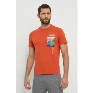 Napapijri tricou din bumbac barbati, culoarea portocaliu, cu imprimeu imagine