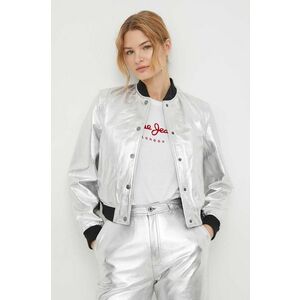 Pepe Jeans geaca bomber de piele femei, culoarea argintiu, de tranzitie imagine