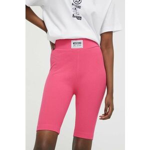 Moschino Jeans pantaloni scurti femei, culoarea roz, neted, high waist imagine