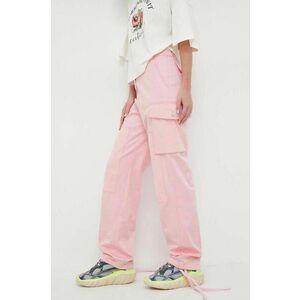 Moschino Jeans pantaloni femei, culoarea roz, drept, high waist imagine