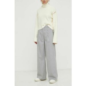 Gestuz pantaloni femei, culoarea gri, lat, high waist 10908679 imagine