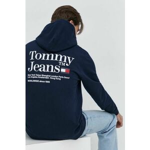 Tommy Jeans bluza barbati, culoarea albastru marin, cu glugă, cu imprimeu imagine