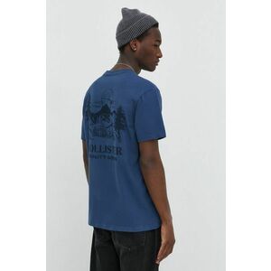 Hollister Co. tricou din bumbac barbati, culoarea albastru marin, cu imprimeu imagine