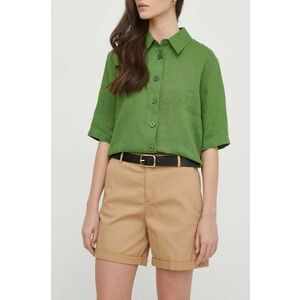 United Colors of Benetton pantaloni scurti femei, culoarea bej, neted, high waist imagine