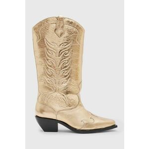 AllSaints cizme de piele Dolly Boot femei, culoarea auriu, cu toc drept, WF763Z imagine