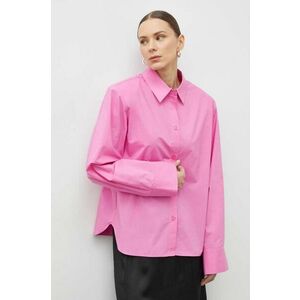 Gestuz cămașă din bumbac femei, culoarea roz, cu guler clasic, relaxed 10908660 imagine