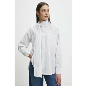 Answear Lab camasa din bumbac femei, culoarea alb, cu un decolteu legat, relaxed imagine