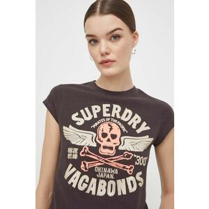 Superdry tricou din bumbac femei, culoarea maro imagine