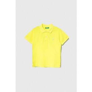 United Colors of Benetton tricouri polo din bumbac pentru copii culoarea galben, cu imprimeu imagine