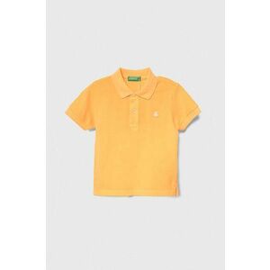 United Colors of Benetton tricouri polo din bumbac pentru copii culoarea portocaliu, cu imprimeu imagine