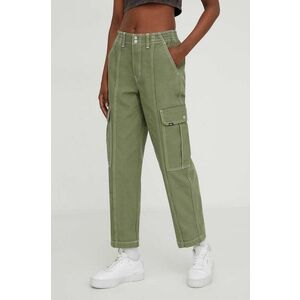 Vans pantaloni femei, culoarea verde, drept, high waist imagine